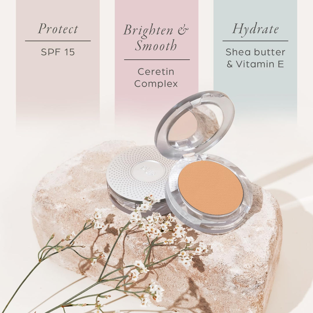 PUR Beauty 4-in-1 Pressed Mineral Makeup Powder Foundation with SPF 15 - Concealer & Finishing Compact Pressed Powder for Face - Buildable Medium to Full Coverage Foundation Powder (Light Tan)