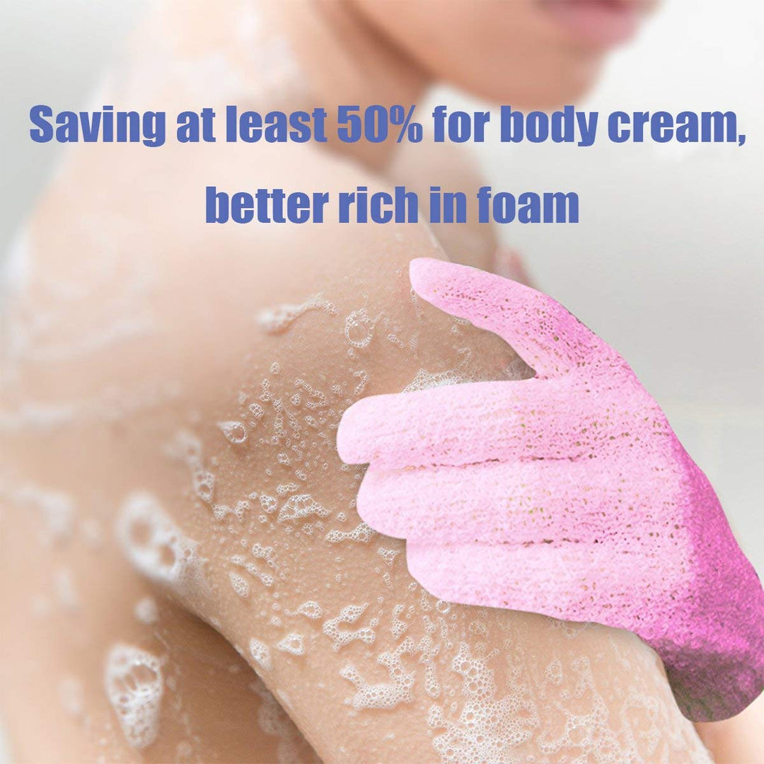 Exfoliating Bath Loofah Gloves Body Scrub Wash Mitts Skin Massage Sponge Towel Deep Cleansing Dead Skin Brush Scrub Luxury Spa Heavy with Lanyard Scrubber 2 Pair (deep Purple)