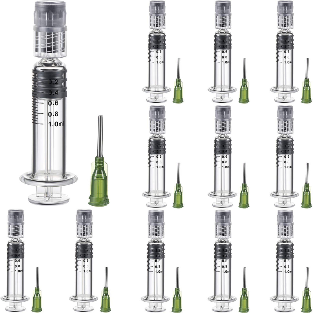 1 ml Borosilicate Glass Luer Pets Syringe Reusable Glass Syringe with 14 Ga Blunt Tip Fill Individually Packaged Use for Art and Craft, Thick Liquid, Oils, Vet, Glue, Ink(12 Pieces)
