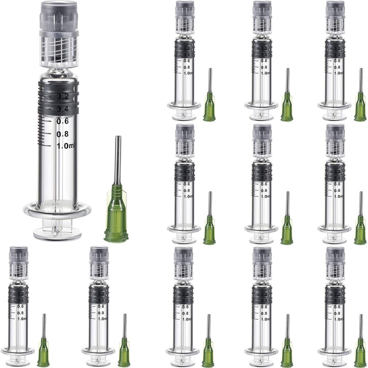 1 ml Borosilicate Glass Luer Pets Syringe Reusable Glass Syringe with 14 Ga Blunt Tip Fill Individually Packaged Use for Art and Craft, Thick Liquid, Oils, Vet, Glue, Ink(12 Pieces)
