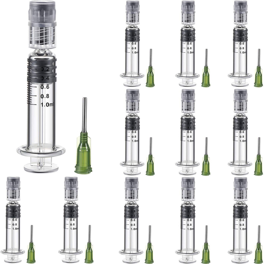 1 ml Borosilicate Glass Luer Pets Syringe Reusable Glass Syringe with 14 Ga Blunt Tip Fill Individually Packaged Use for Art and Craft, Thick Liquid, Oils, Vet, Glue, Ink(12 Pieces)