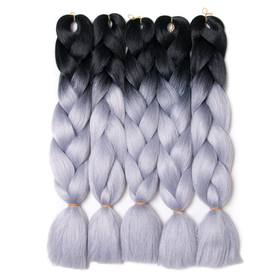 Ombre Braiding Hair 24inch Jumbo Braids High Temperature Fiber Synthetic Hair Extension 5pcs/Lot 100g/pc for Twist Braiding Hair (24inch(Pack of 5), Black- Grey)