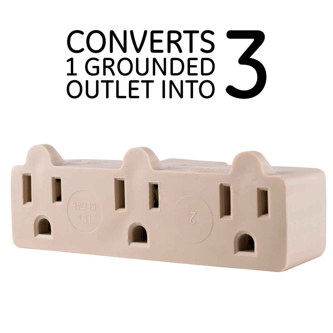 3-Outlet Extender, Grounded Wall Tap, 3-Prong, Multiple Plug, Power Splitter, Cruise Essentials, Use for Home Office School Dorm, UL Listed, Light Almond, 54203