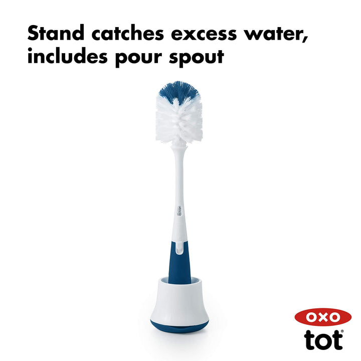 Tot Bottle Brush with Nipple Cleaner and Stand - Navy