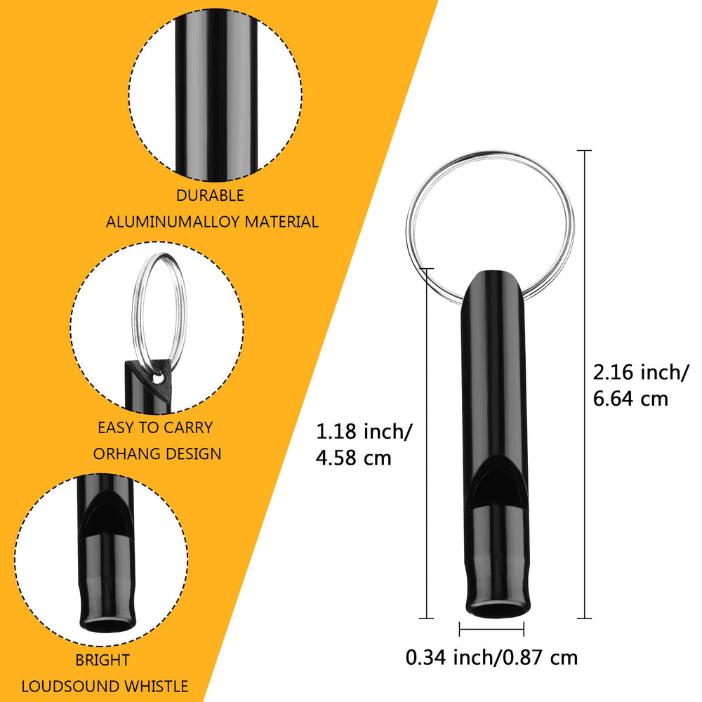 12 Pieces Emergency Whistle with Keychain Aluminum Whistle Hiking Camping Survival Aluminum Whistle Loud Sound Emergency Whistles for Camping Hiking Hunting Outdoors Sports (Black)