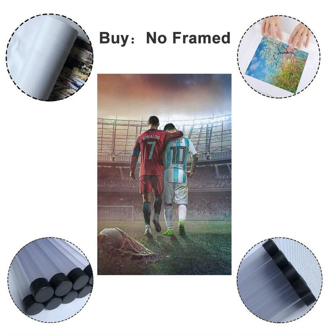 Mofanmi Art Football Stars Cristiano Ronaldo and Lionel Messi Canvas Poster Art Wall Decor (Unframed) 12in×18in(30cm×45cm) (Messi and Ronaldo)