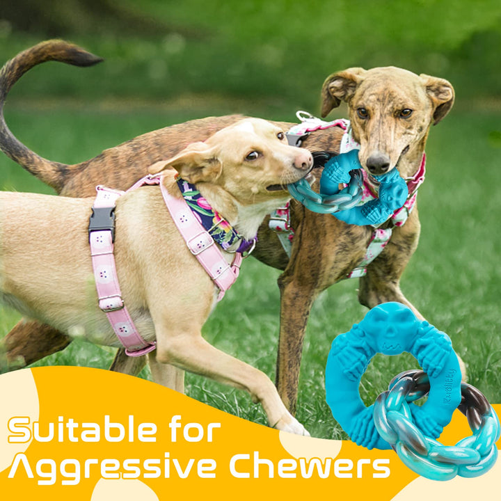 Dog Toys for Aggressive Chewers Large Medium Breed Dogs, Indestructible Interactive Tough Non-Toxic Natural Rubber & Nylon Tough Teething Double-Ring Chew Toys
