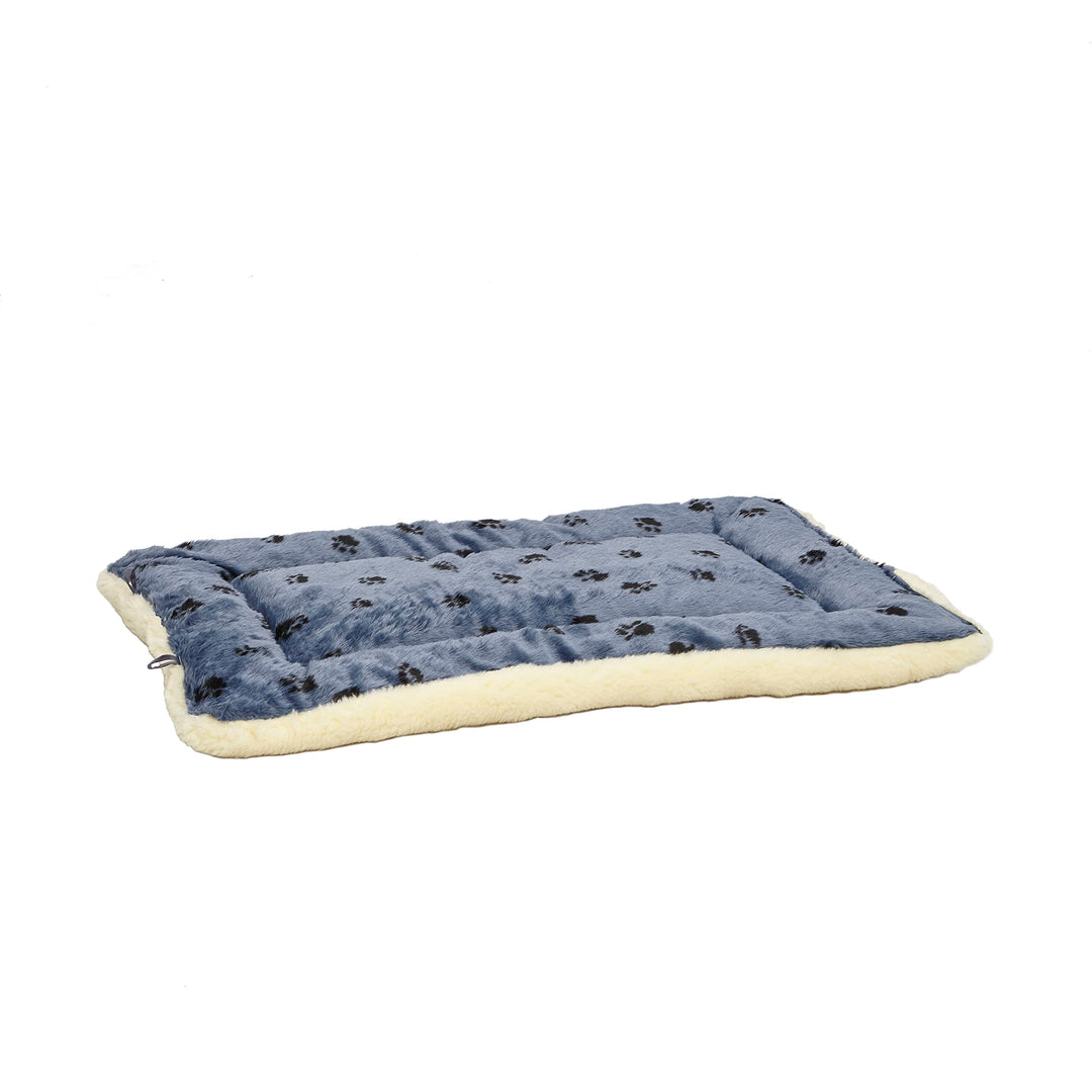 Reversible Paw Print Pet Bed in Blue / White, Dog Bed Measures 40L x 26W x 3.5H for Large Dogs, Machine Wash
