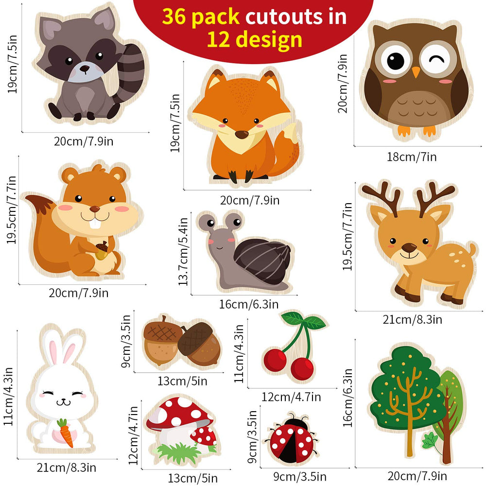 36 Pieces Woodland Creatures Party Supplies, 5.90 x 7.87 Inch Laminated Woodland Animal DIY Baby Shower, Woodland Animal Cutouts for Woodland Animal Theme Party
