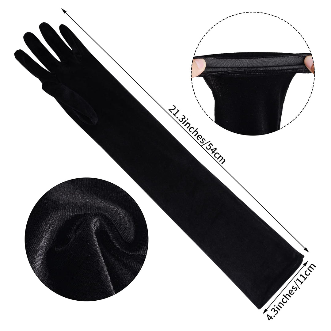 Women Long Velvet Gloves for Women Elbow Length 1920s Opera Costume Flapper Evening Banquet Party (Black)