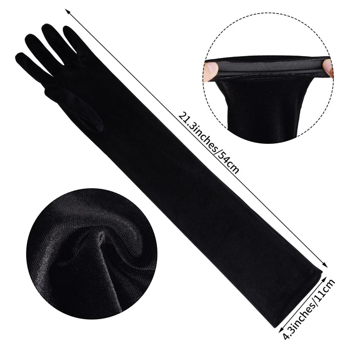 Women Long Velvet Gloves for Women Elbow Length 1920s Opera Costume Flapper Evening Banquet Party (Black)
