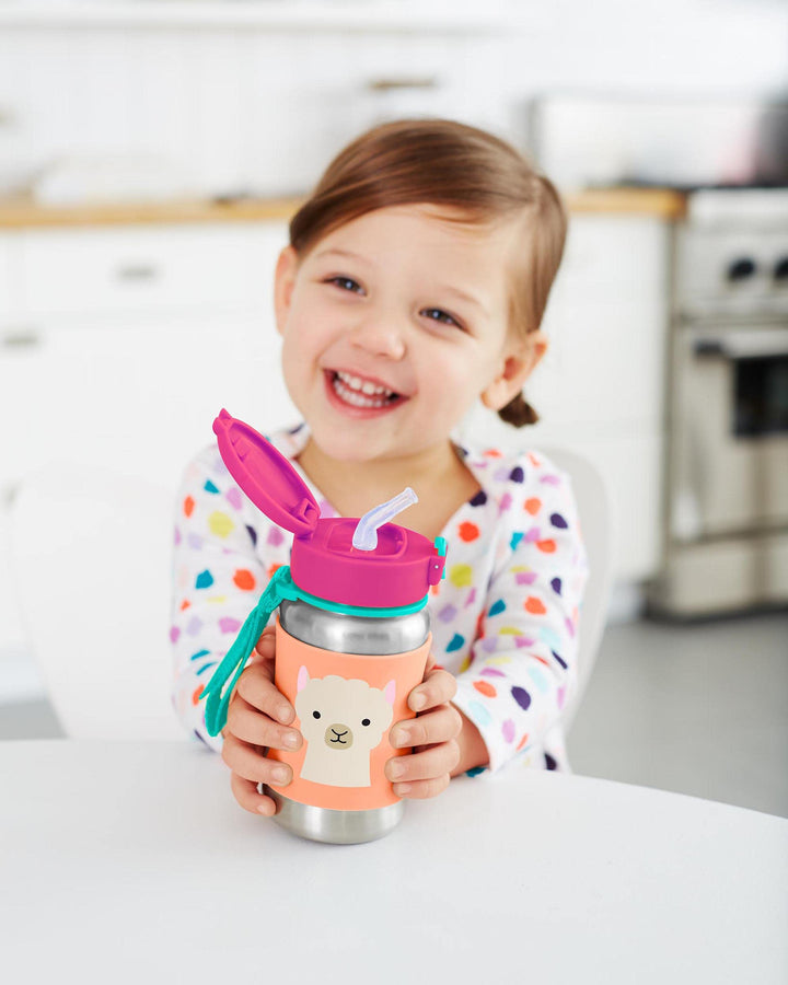 Toddler Sippy Cup with Straw, Zoo Stainless Steel Straw Bottle, Llama, 350 milliliters