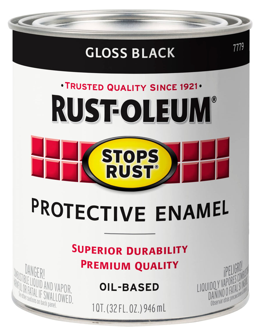 7779502 Stops Rust Brush On Paint, Quart, Gloss Black, 32 Fl Oz (Pack of 1)