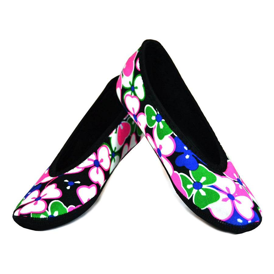 NuFoot Ballet Flats Women's Shoes, Best Foldable & Flexible Flats, Slipper Socks, Travel Slippers & Exercise Shoes, Dance Shoes, Yoga Socks, House Shoes, Indoor Slippers, Black Flowers, Small