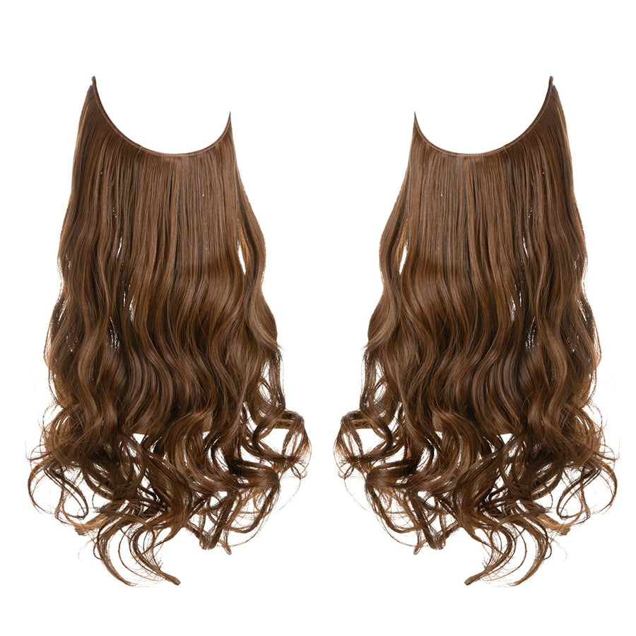 Light Brown Hair Extension Halo Hairpiece Long 18 Secret Natural Wavy Synthetic Hair Pieces For Women Flip in Hidden Wire Crown Headband Japan Heat Temperature Fiber No Clip in (M01#4/30)