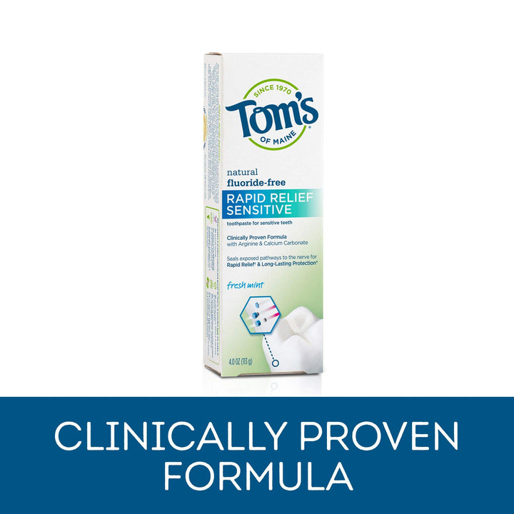 Tom's of Maine, Natural Rapid Relief Sensitive Toothpaste, Natural Toothpaste, Sensitive Toothpaste, Fresh Mint, 4 Ounce, (Pack of 2)