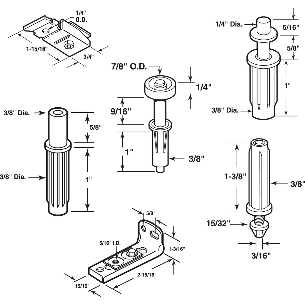 Prime-Line N 7534 Bi-Fold Door Hardware Repair Kit – Includes Top and Bottom Brackets, Top and Bottom Pivots and Guide Wheel – Door Repair Kit for 1 to 1-3/8 Thick Doors Up To 50 Lbs. (1 Kit), Zinc