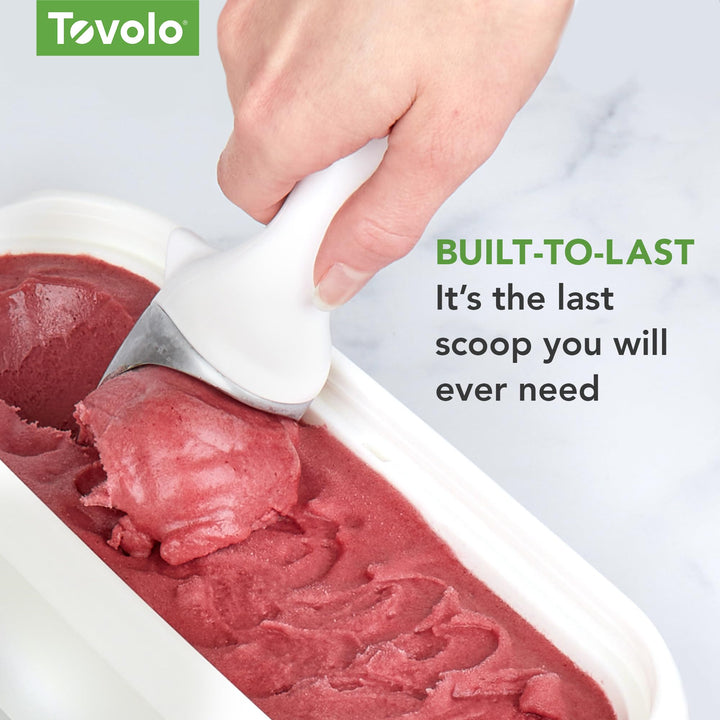 Tilt-Up Ice Cream Scoop (White) - Non-Slip Grip Ice Cream Scooper with Footed Handle – Ice cream Scoop for Cookie Dough, Gelato, Sorbet & Frozen Treats - Dishwasher Safe & BPA-Free
