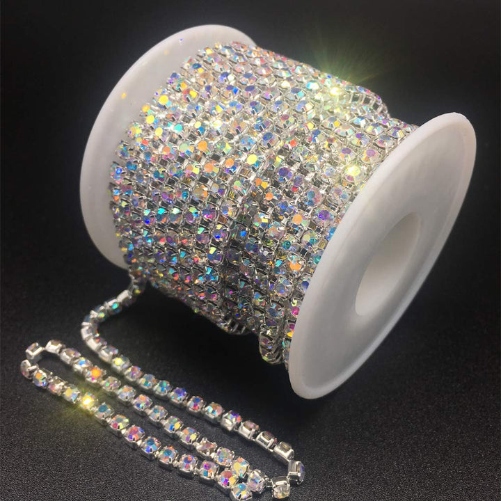 1 Roll 10 Yards Rhinestone Chain, Crystal Rhinestones Close Chain, Sew on Crystal Rhinstone Chain Trim, Crystal Claw Cup Chain Roll (Crystal AB, SS16 4MM)