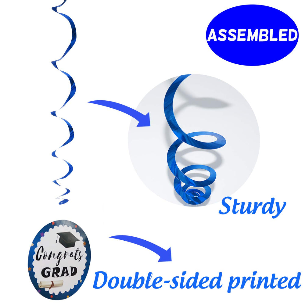 2021 Graduation Hanging Navy Blue and Gold Decorations Foil Swirls Kit,College High School Graduation Decoration Party Supplies,Congrats Grad,Proud of You by Forcemaxe