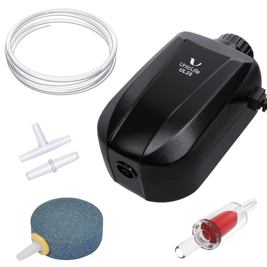 Aquarium Air Pump Adjustable Quiet Oxygen Aerator Pump with Air Stone Airline Tubing Check Valve and Connector Accessories for Small Fish Tanks Ponds