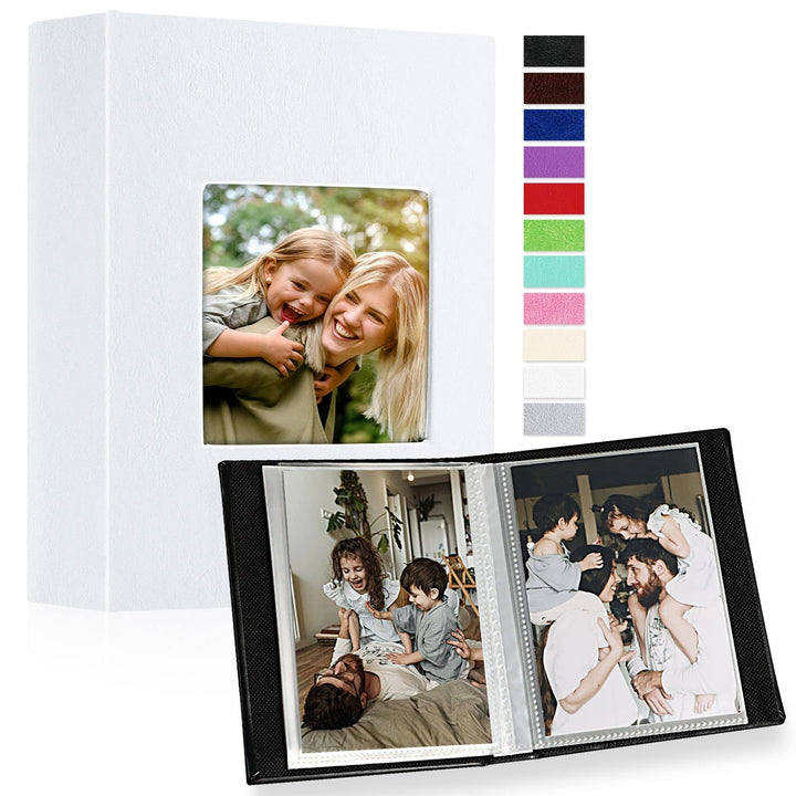 Photo Album 4x6 50 2 Packs, Small Mini Capacity Leather Photo Books, Each Pack Holds 50 Top Loader Vertical Only Pictures White