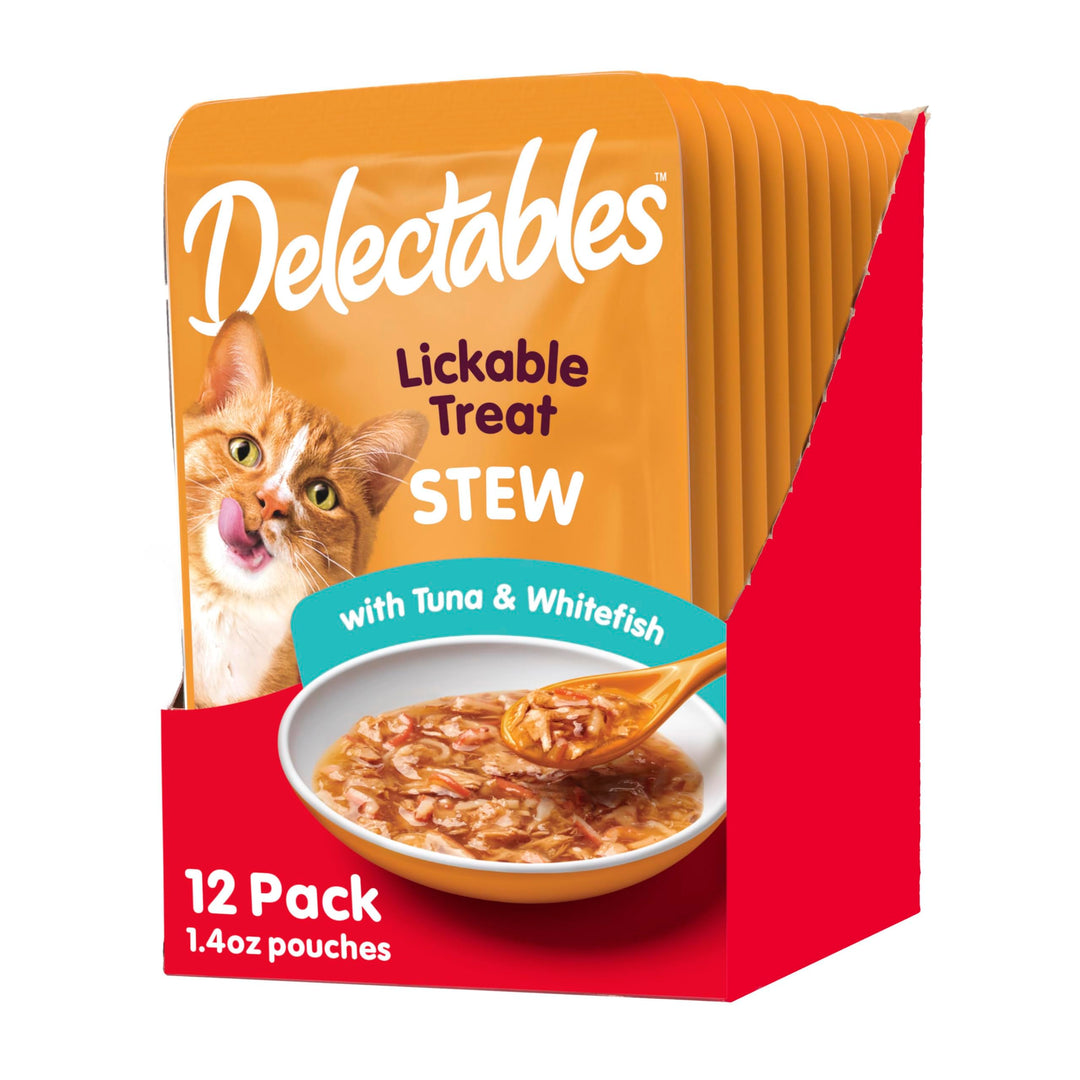 Hartz Delectables Stew Lickable Wet Cat Treats for Adult & Senior Cats, Tuna & Whitefish, 12 Count