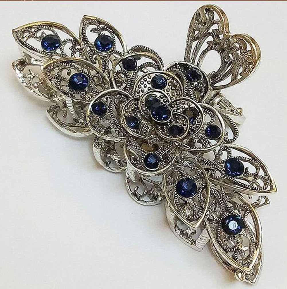 Women Fashion Retro Metal Alloy Rhinestone Large Size Fancy Hair Claw Jaw Clips Pins  for Thick Hair (A#)