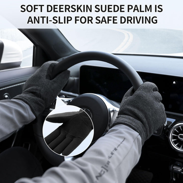 Winter Gloves, -20°F(-29) Cold Proof Thermal Work Glove - Deerskin Suede Leather Palm and Polar Fleece Back with Heatlok Insulated Cotton - Hands Warm in Cold Weather for Women and Men