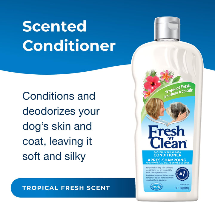 Fresh ’n Clean Oatmeal ’n Baking Soda Conditioner, Tropical Fresh Scent - 18 oz - Gently Cleans, Soothes & Deodorizes Dogs with Vitamin E & Aloe Vera - Soap Free