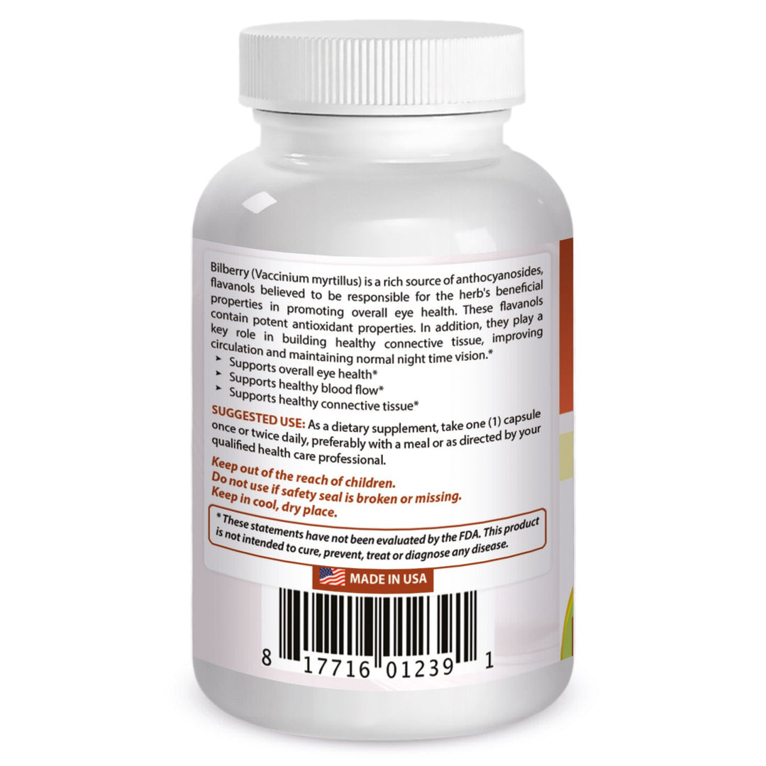 Bilberry Extract 1000mg Capsule (Non-GMO) Supports Healthy Vision, 90 Count