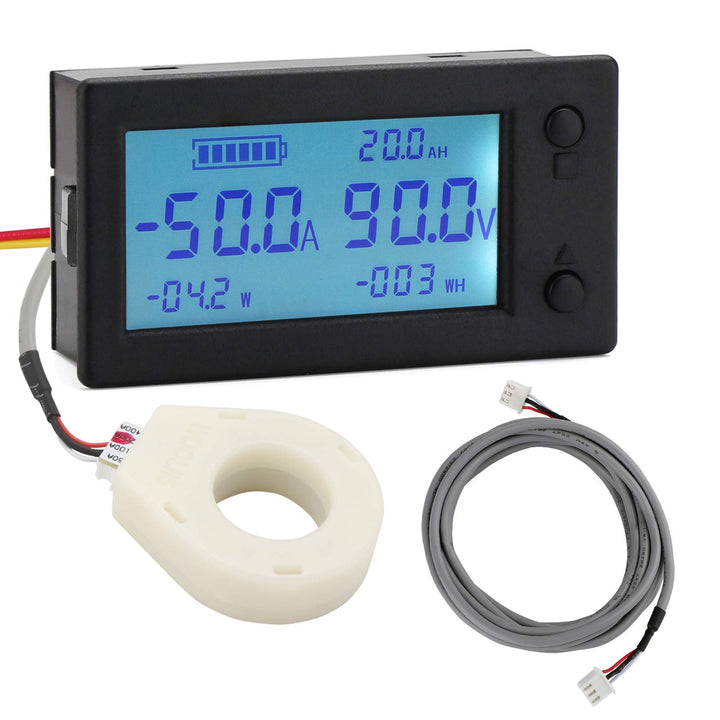 Battery Monitor, Amp Volt Power Watt Meter DC 0-300V 200A STN LCD Display Panel Meter, Current Voltage Energy Capacity Ammeter Voltmeter Multimeter Gauge with Hall Sensor, 2.5m Shielde