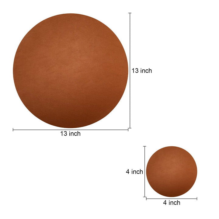 8 Pieces Round Leather Placemat and Coasters Set, PU Waterproof Place Mat Heat Resistant Non-Slip Washable Mats for Kitchen Dining Table (Brown, Dark Green)