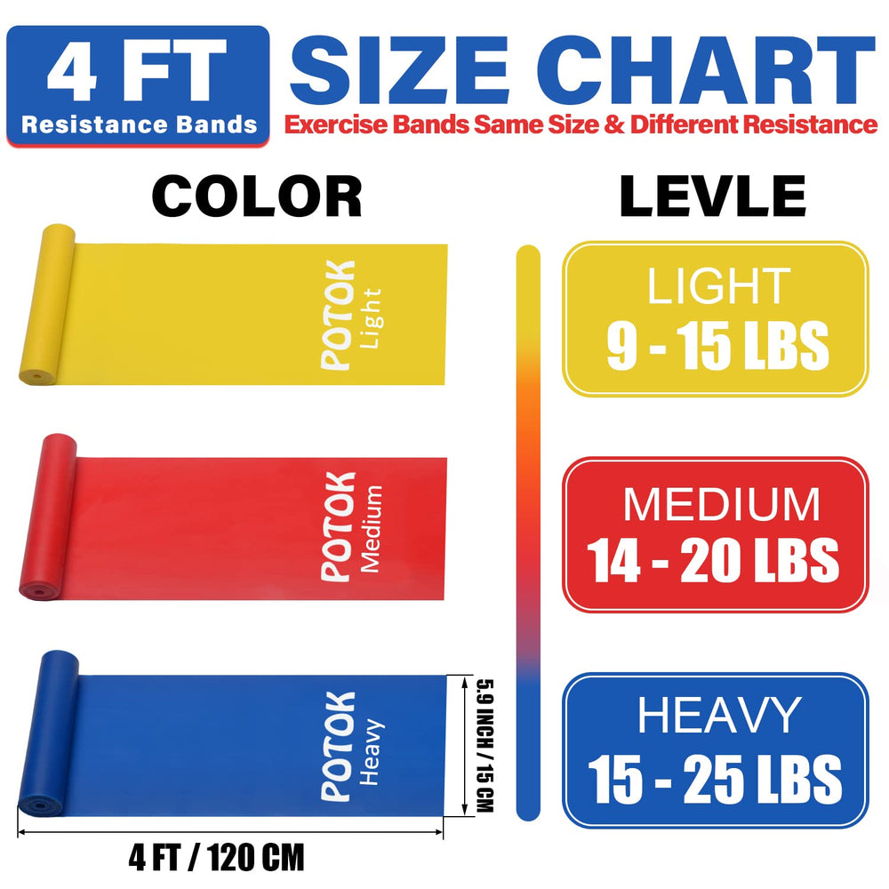 POTOK Resistance Bands Set, 3 Pack Latex Exercise Bands with Different Strengths,Elastic Bands for Upper & Lower Body & Core Exercise, Physical Therapy, Lower Pilates, Home Workouts, Rehab