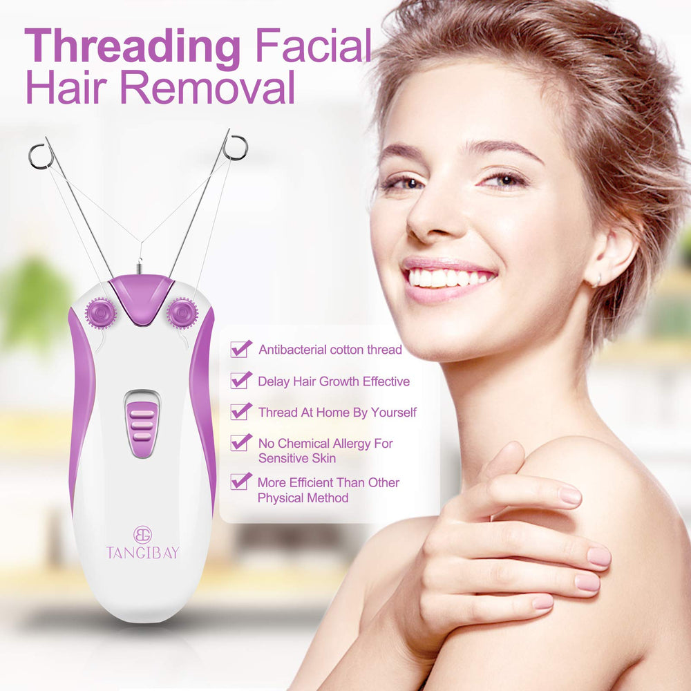 Cordless Electric Facial Threading Hair Removal for Women, Rechargeable Face Hair Remover Cotton Thread Epilator for Fast Removing Very Fine Vellus Hair on Face & Chin (Rose Red)