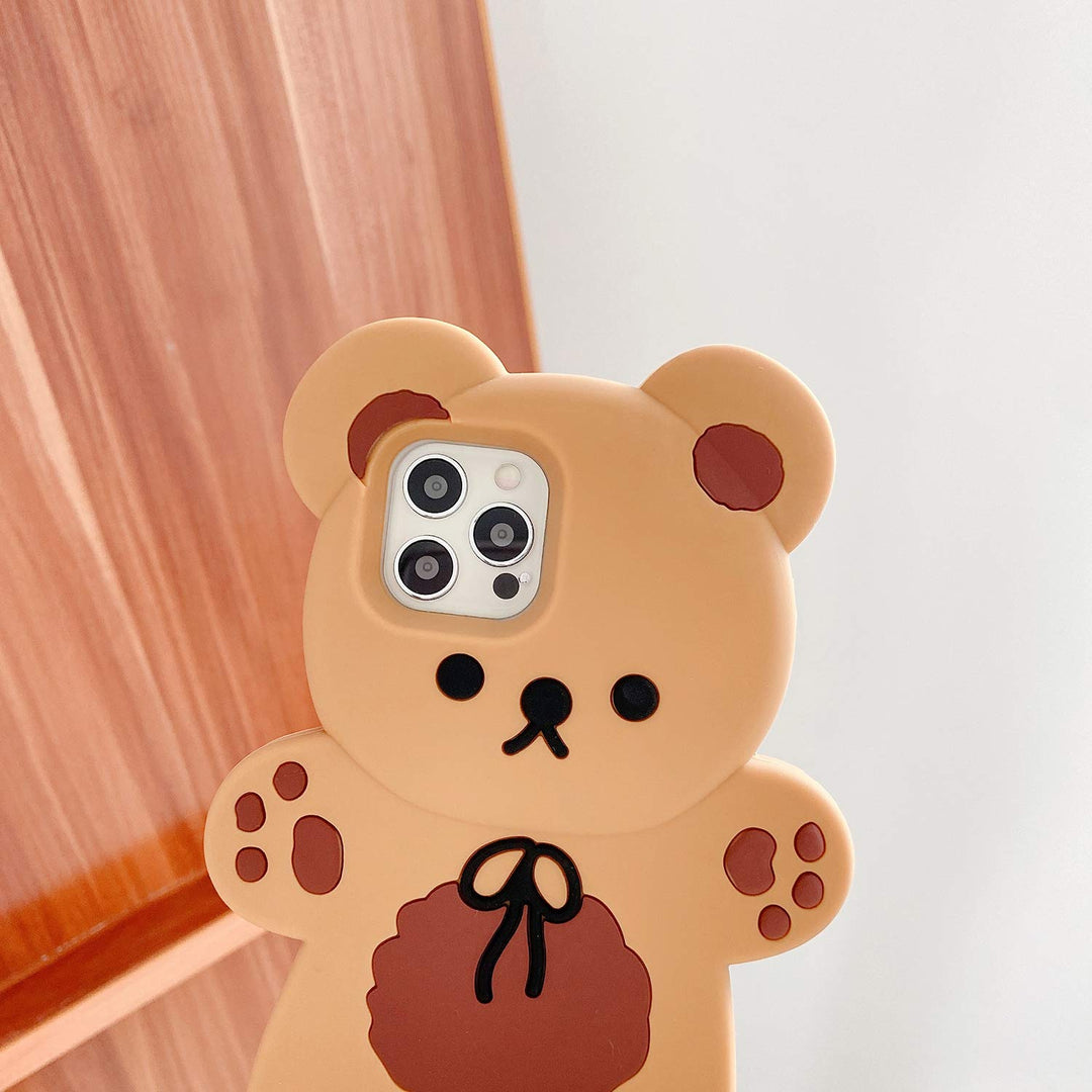 Kawaii Phone Case for iPhone 12 Pro Max,Cute 3D Cartoon Teddy Bear Case with Keychain Soft Silicone Shockproof Cover for iPhone 12 Pro Max