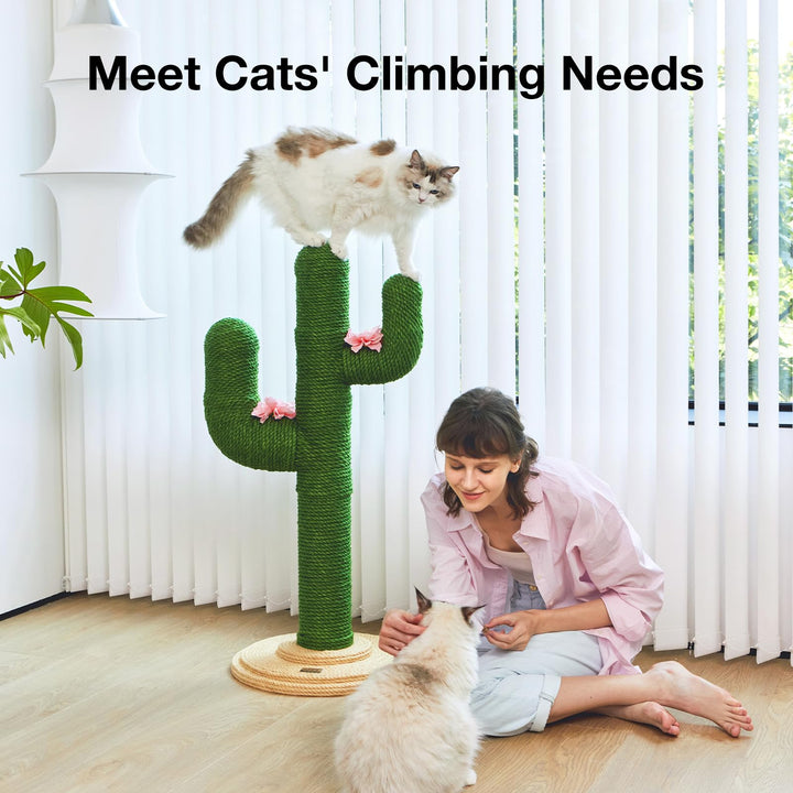 Cat Scratching Post, Cactus Scratch Posts for Indoor Adult Cats Kittens, 41.3 Inches Large Sisal Cat Scratcher, Extra Large Sisal Cat Scratcher, Durable Cat Scratch Tree for Active Cats