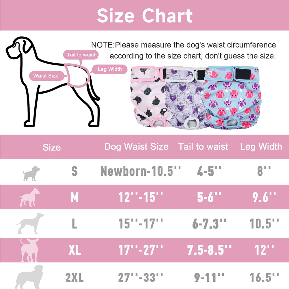 Washable Dog Diapers (3 Pack), Reusable Dog Diapers for Doggie Heat Period, Reusable Doggie Diaper for Female Dogs (Cat, Owl, Medium)