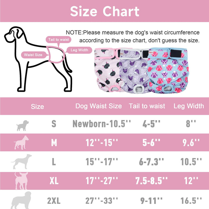 Washable Dog Diapers (3 Pack), Reusable Dog Diapers for Doggie Heat Period, Reusable Doggie Diaper for Female Dogs (Cat, Owl, Medium)