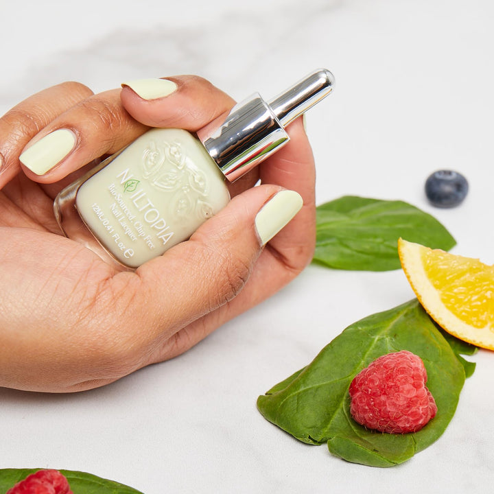 - Plant-Based Chip Free Nail Lacquer - Non Toxic, Bio-Sourced, Long-Lasting, Strengthening Polish - Juice Cleanse (Pastel Green) - 0.41oz