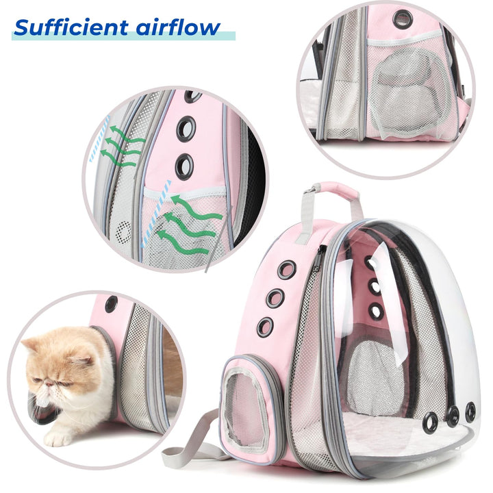 Lollimeow Cat Carrier Backpack, Bubble Expandable Backpack Carrier, Pets and Small Dogs,Airline-Approved, Designed for Travel, Hiking, Walking & Outdoor Use (Front Expandable-Pink)