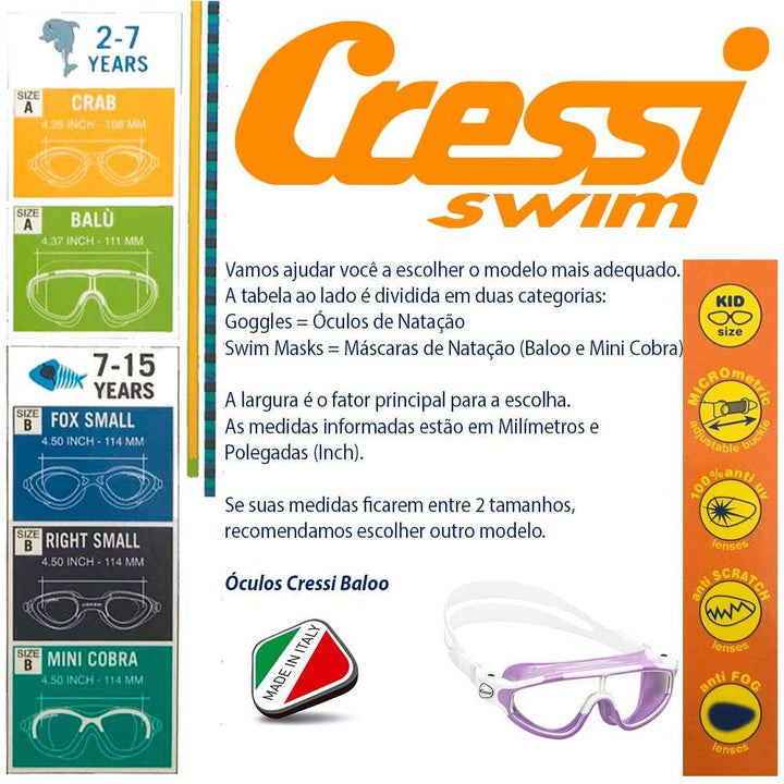 Wide View Swim Mask for Kids aged 2, 3, 4, 5, 6, 7 years old | Baloo made in Italy, Lilac/White