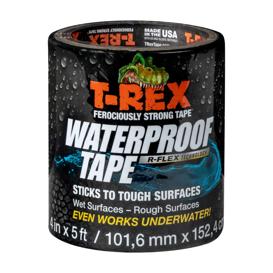 T-REX Waterproof Tape for Wet or Rough / Dirty Surfaces Including Underwater, Leaks, Hose Repair and More, 4 x 5', Black, 1-Roll (285987)