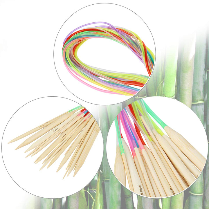 62 pcs Circular Knitting Needles Set Round Needles, Knitting Kit Include 24inch Bamboo Knitting Needles with Cable, Scissors Big Eye Needles Tape Measure Knitting Case & More Knitting Supplies