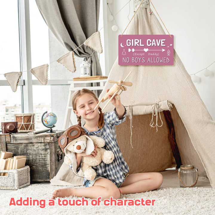 Girl Cave Sign, Girls Room Decorations for Bedroom, PVC Plastic Water Proof Decoration Hanging Sign , Kids Room Signs for Door