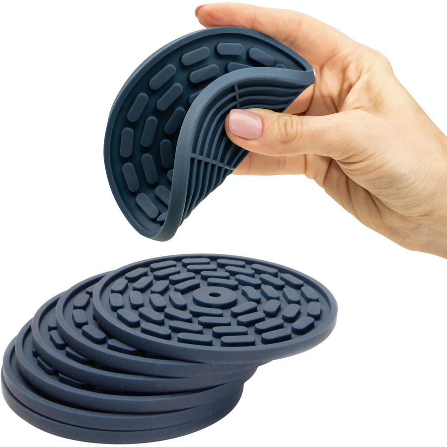 Silicone Absorbent Coasters for Drinks Set of 6. Non-Slip Heat-Resistant Bar Coasters. Full Tabletop Protection for Stone Wood Granite Glass Marble Surfaces. Cup Mat (Navy Blue)