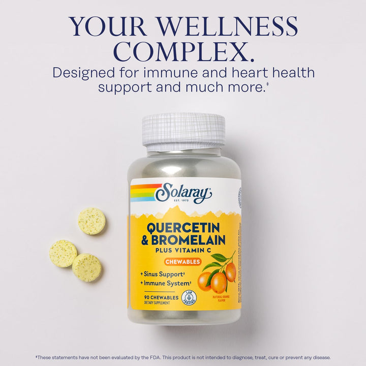 Quercetin with Bromelain and Vitamin C Chewables - Immune Support Supplement - Immune Defense and Heart Health Complex with 1250mg Vit C, Natural Orange Flavor, 60-Day Guarantee, 30 Serv, 90ct