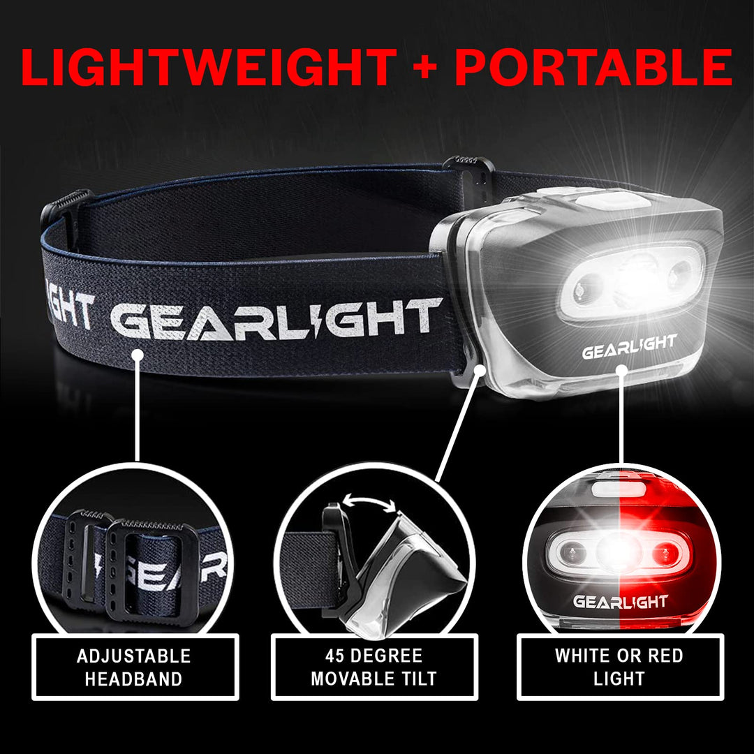 2Pack LED Headlamp - Outdoor Camping Head Lamps with Adjustable Headband - Lightweight Battery Powered Bright Flashlight Headlight with 7 Modes and Pivotable Head and Red Light