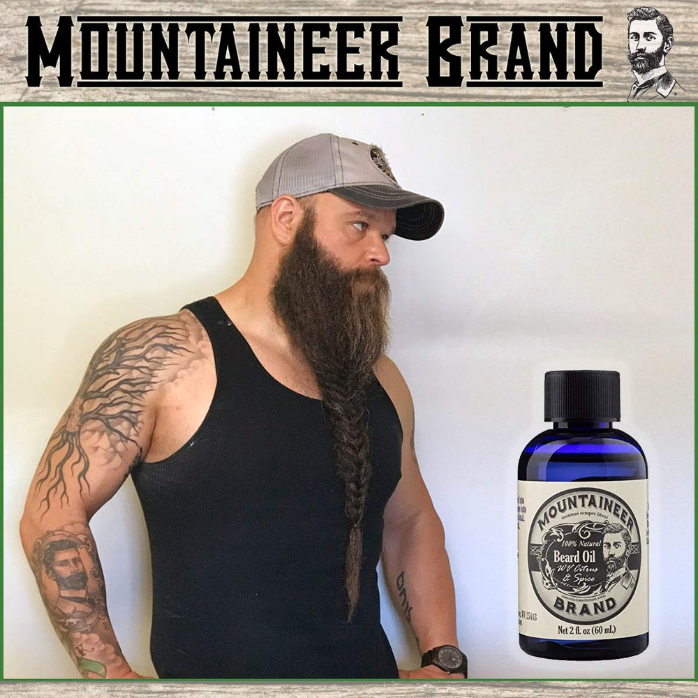 Beard Grooming Kit for Men | Beard Oil, Conditioning Balm, Wash, Brush | Mustache Growth Essentials | WV Citrus & Spice Scented