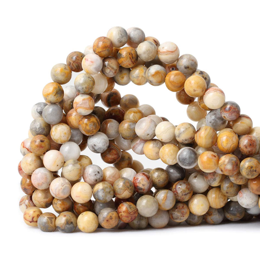 45PCS 8mm Natural Yellow Crazy Lace Agate Gemstone Round Loose Beads for Jewelry Making 1 Strand 15